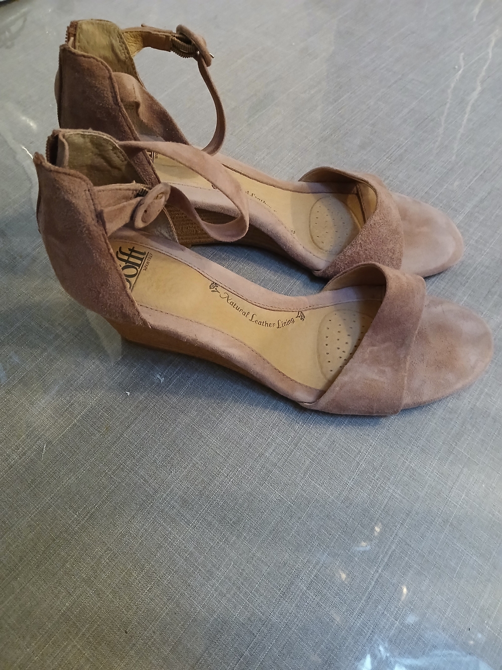 Report Signature Dusty Taupe Suede Wedge Sandals with Ankle Strap Size 11